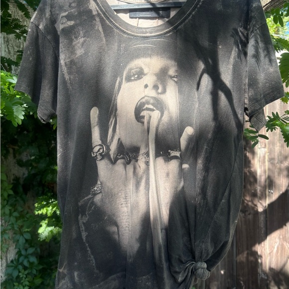 Religion Women’s S Black Top Graphic Print Baggy w/Side Tie Accent - Picture 1 of 6